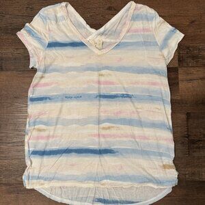 T. LA Women’s M Striped Short Sleeve Casual Stretch Knit Shirt